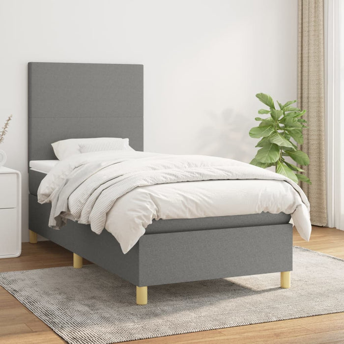 Pat box spring cu saltea, gri închis, 90x200 cm, textil - WALTI WALTI
