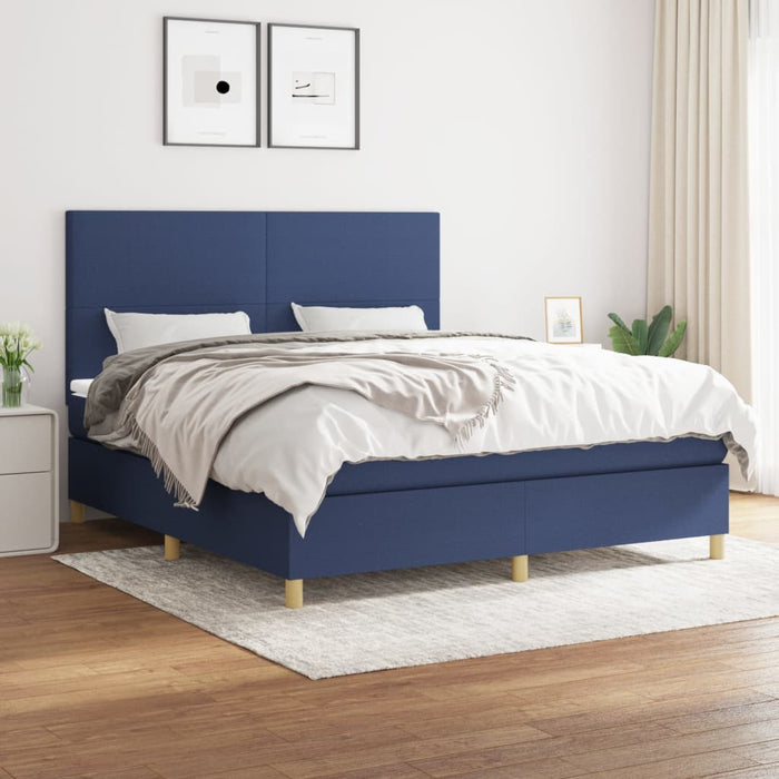 Pat box spring cu saltea, albastru, 180x200 cm, material textil - WALTI WALTI