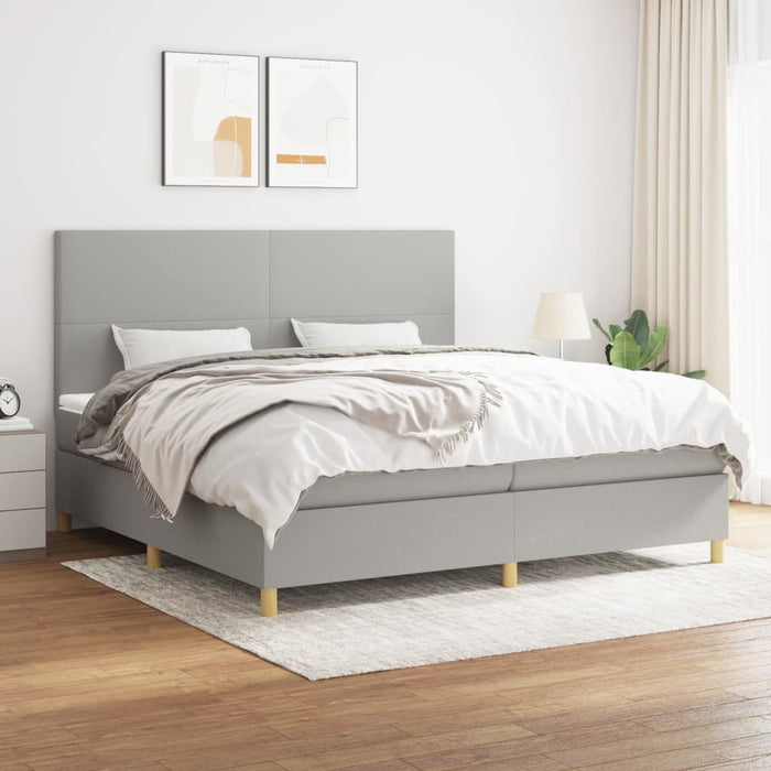 Pat box spring cu saltea, gri deschis, 200x200 cm, textil - WALTI WALTI