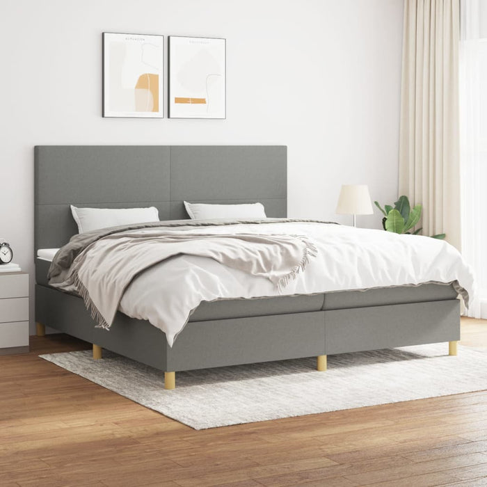 Pat box spring cu saltea, gri închis, 200x200 cm, textil - WALTI WALTI