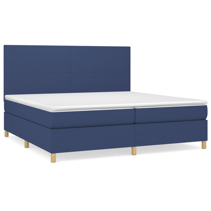 Pat box spring cu saltea, albastru, 200x200 cm, textil - WALTI WALTI