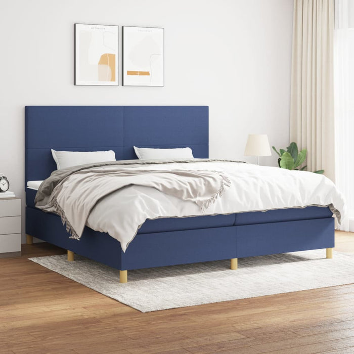 Pat box spring cu saltea, albastru, 200x200 cm, textil - WALTI WALTI