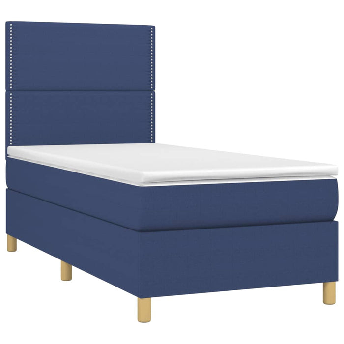Pat box spring cu saltea, albastru, 90x190 cm, textil - WALTI WALTI
