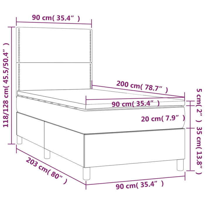 Pat box spring cu saltea, albastru, 90x200 cm, textil - WALTI WALTI