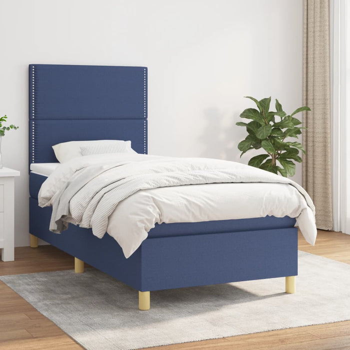 Pat box spring cu saltea, albastru, 90x200 cm, textil - WALTI WALTI