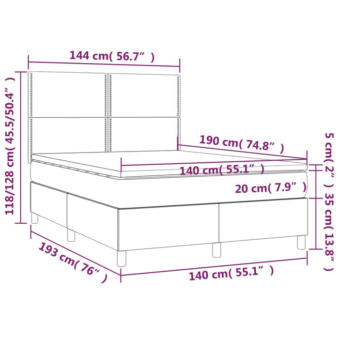 Pat box spring cu saltea, maro închis, 140x200 cm, textil - WALTI WALTI