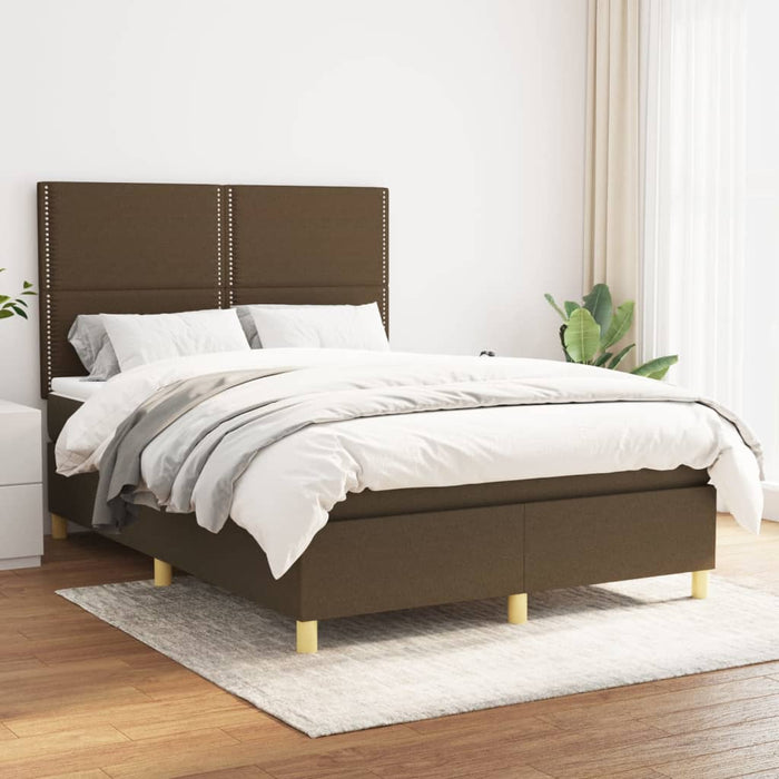 Pat box spring cu saltea, maro închis, 140x200 cm, textil - WALTI WALTI