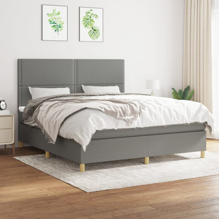 Pat box spring cu saltea, gri închis, 180x200 cm, textil - WALTI WALTI