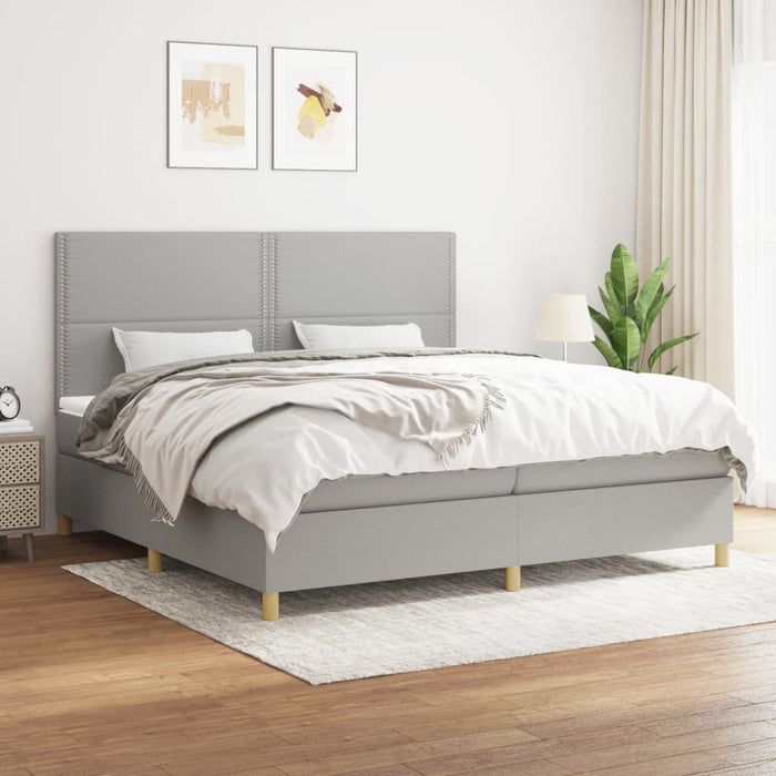 Pat box spring cu saltea, gri deschis, 200x200 cm, textil - WALTI WALTI