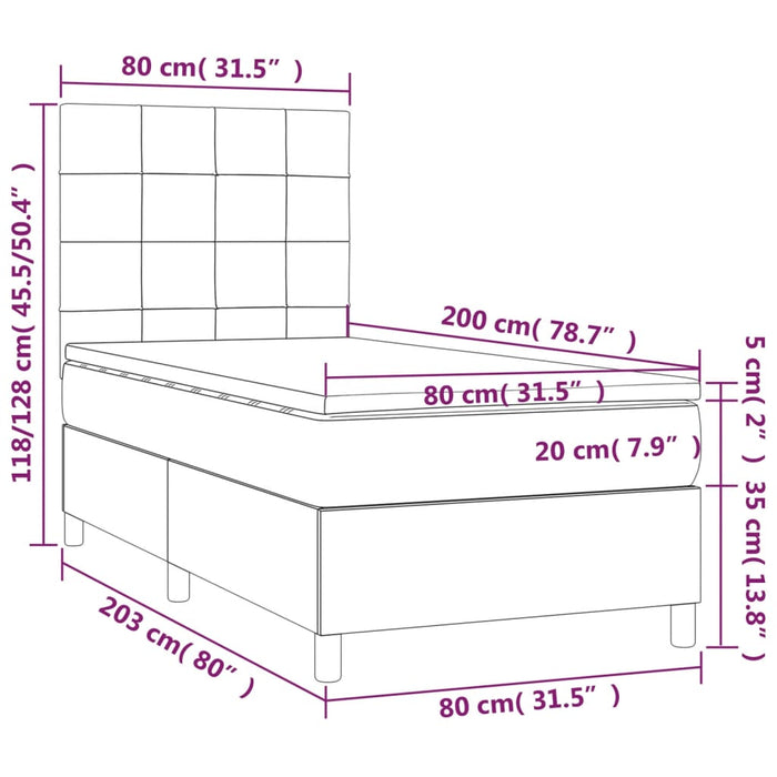 Pat box spring cu saltea, maro închis, 80x200 cm, textil WALTI