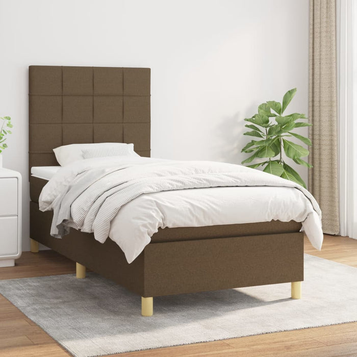 Pat box spring cu saltea, maro închis, 80x200 cm, textil WALTI