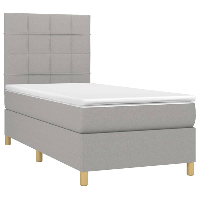 Pat box spring cu saltea, gri deschis, 90x190 cm, textil - WALTI WALTI