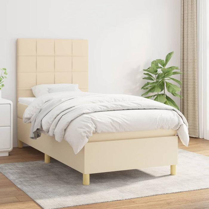 Pat box spring cu saltea, crem, 90x190 cm, textil - WALTI WALTI