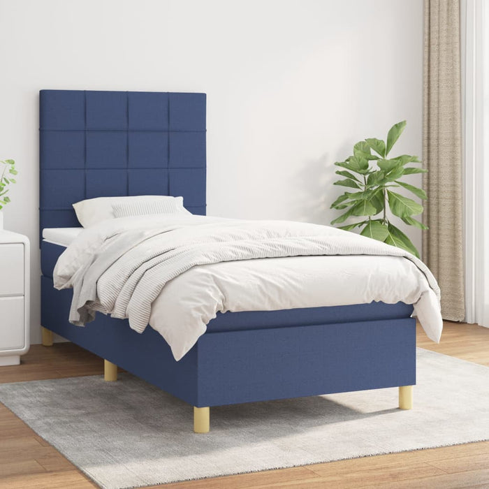 Pat box spring cu saltea, albastru, 90x190 cm, textil - WALTI WALTI
