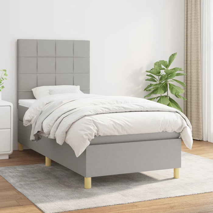 Pat box spring cu saltea, gri deschis, 90x200 cm, textil - WALTI WALTI