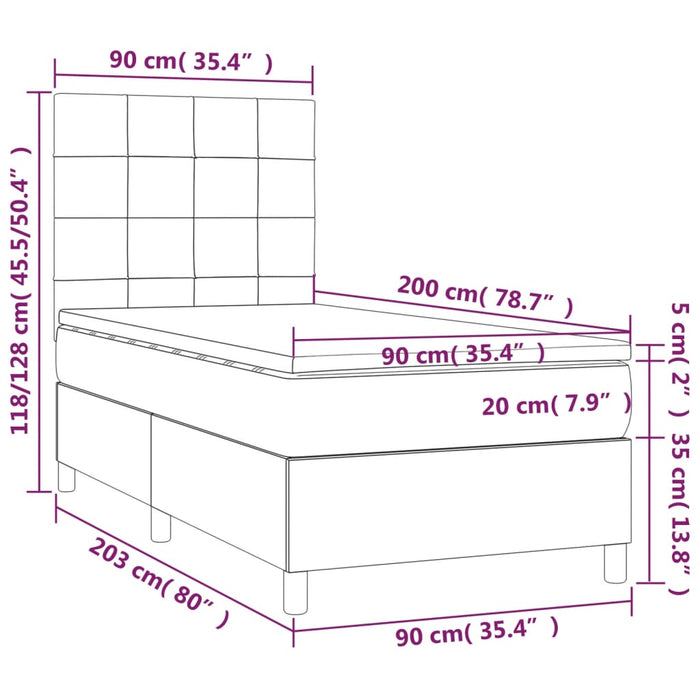 Pat box spring cu saltea, gri închis, 90x200 cm, textil - WALTI WALTI