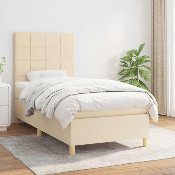 Pat box spring cu saltea, crem, 90x200 cm, textil - WALTI WALTI