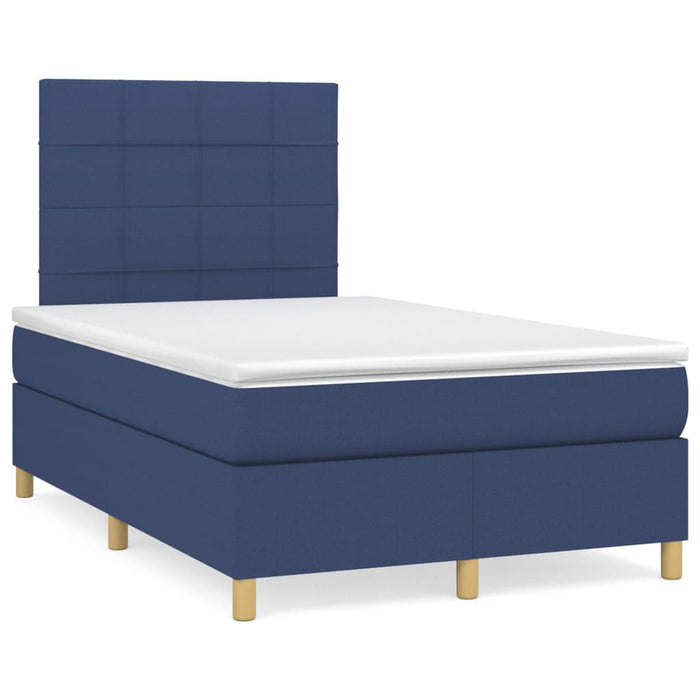 Pat box spring cu saltea, albastru, 120x200 cm, textil WALTI