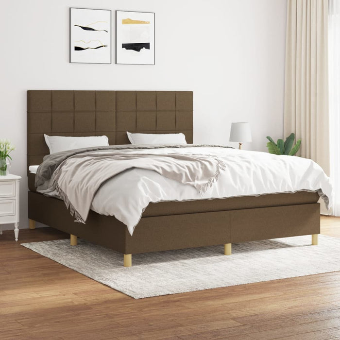 Pat box spring cu saltea, maro închis, 160x200 cm, textil WALTI