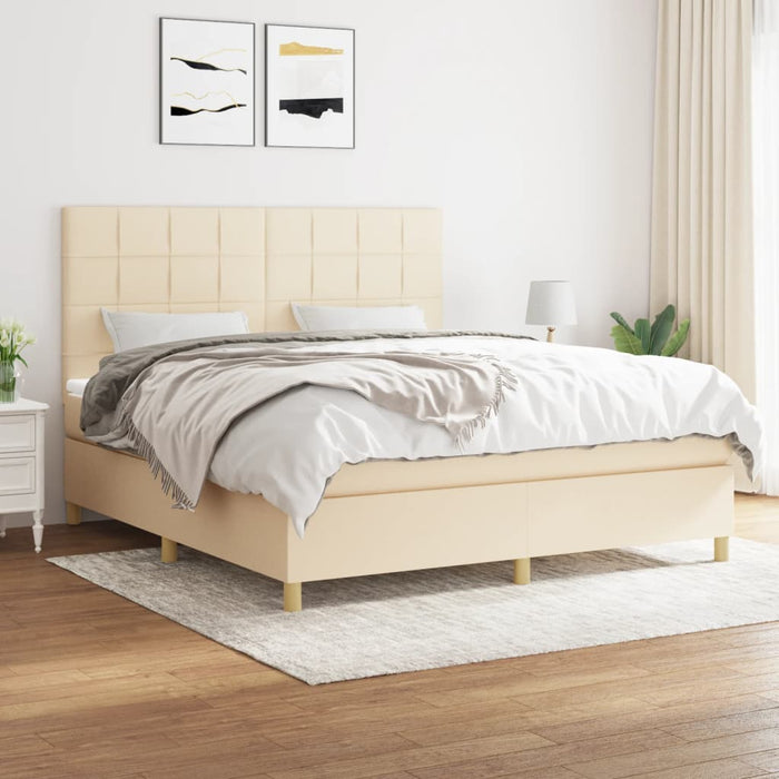 Pat box spring cu saltea, crem, 160x200 cm, material textil - WALTI WALTI