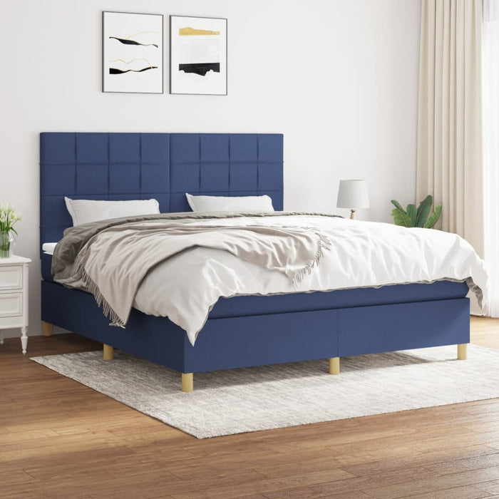 Pat box spring cu saltea, albastru, 180x200 cm, material textil - WALTI WALTI