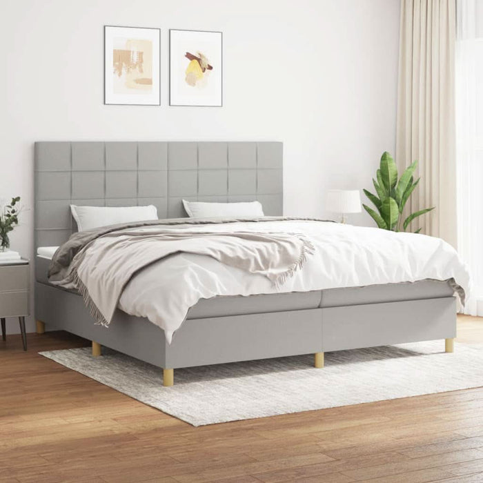 Pat box spring cu saltea, gri deschis, 200x200 cm, textil - WALTI WALTI