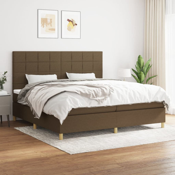 Pat box spring cu saltea, maro închis, 200x200 cm, textil - WALTI WALTI