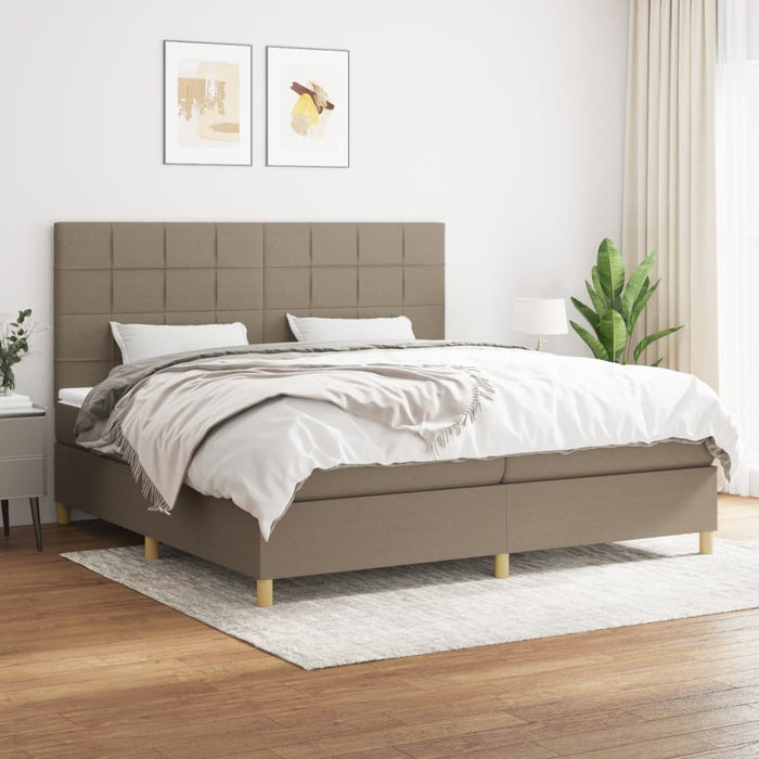 Pat box spring cu saltea, gri taupe, 200x200 cm, textil - WALTI WALTI