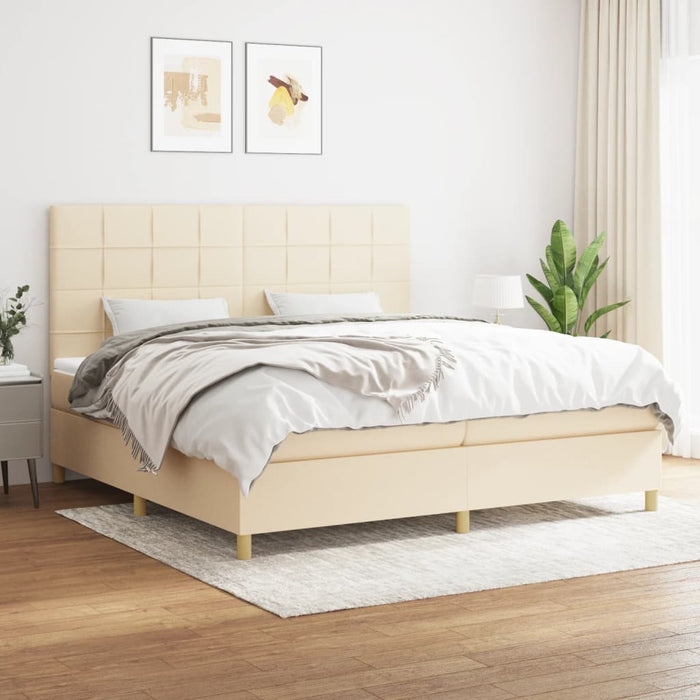 Pat box spring cu saltea, crem, 200x200 cm, textil - WALTI WALTI