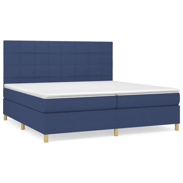 Pat box spring cu saltea, albastru, 200x200 cm, textil - WALTI WALTI