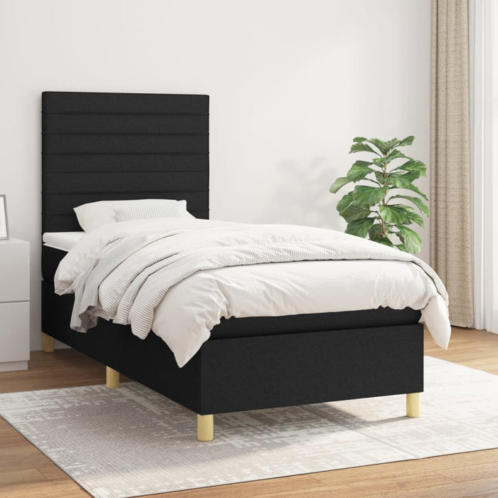 Pat box spring cu saltea, negru, 90x190 cm, textil - WALTI WALTI