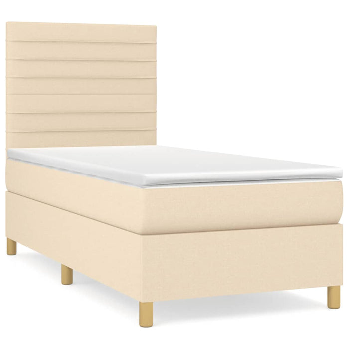 Pat box spring cu saltea, crem, 90x190 cm, textil - WALTI WALTI