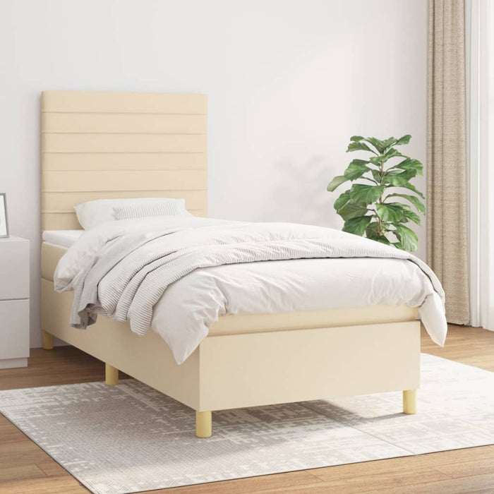 Pat box spring cu saltea, crem, 90x200 cm, textil - WALTI WALTI