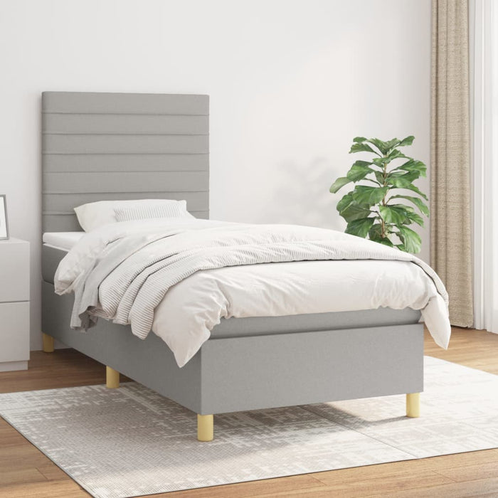 Pat box spring cu saltea, gri deschis, 100x200 cm, textil - WALTI WALTI