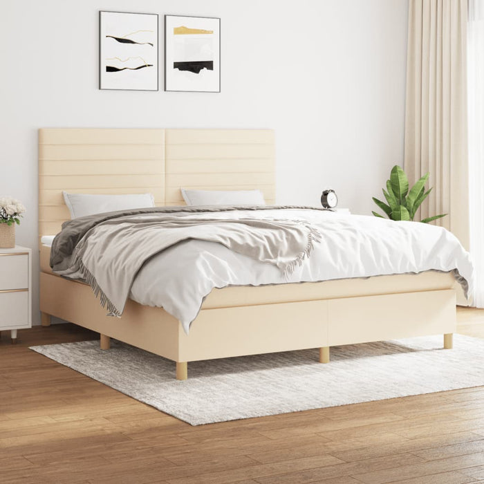 Pat box spring cu saltea, crem, 160x200 cm, material textil - WALTI WALTI