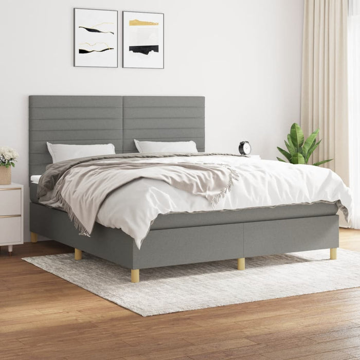 Pat box spring cu saltea, gri închis, 180x200 cm, textil - WALTI WALTI