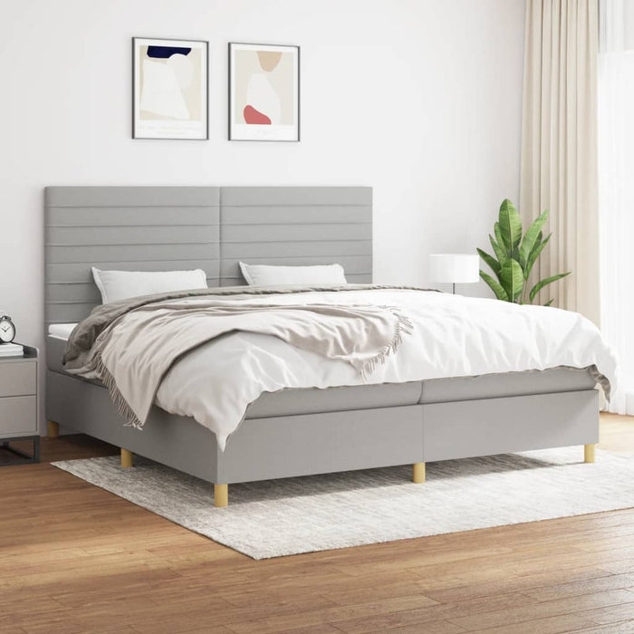 Pat box spring cu saltea, gri deschis, 200x200 cm, textil - WALTI WALTI