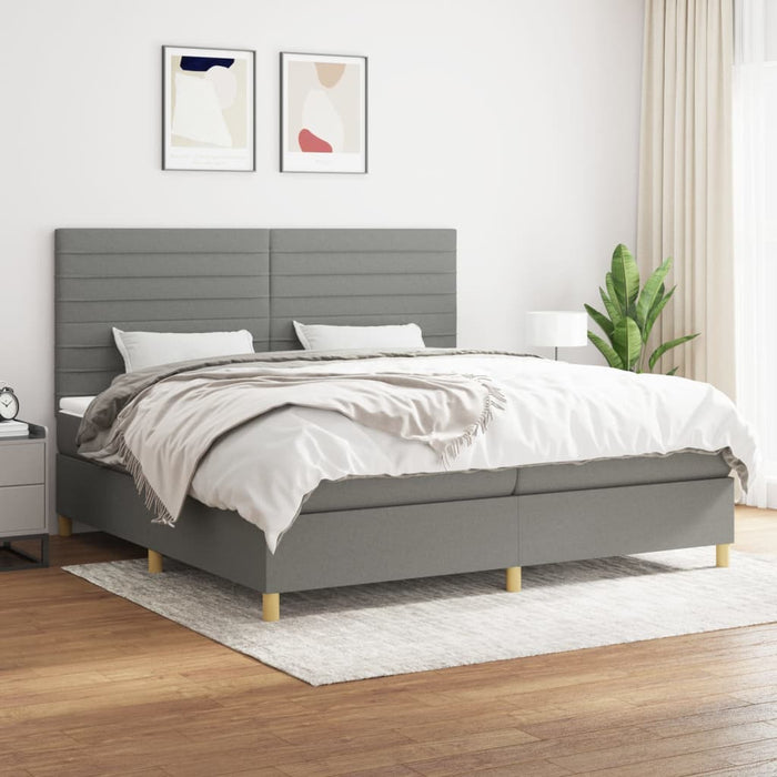 Pat box spring cu saltea, gri închis, 200x200 cm, textil - WALTI WALTI