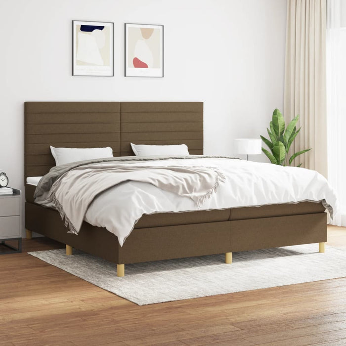 Pat box spring cu saltea, maro închis, 200x200 cm, textil - WALTI WALTI
