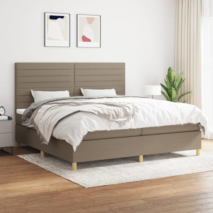 Pat box spring cu saltea, gri taupe, 200x200 cm, textil - WALTI WALTI