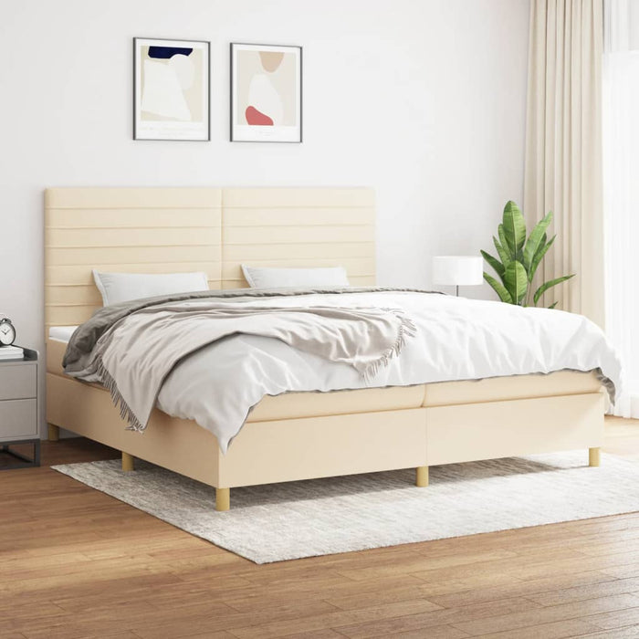 Pat box spring cu saltea, crem, 200x200 cm, textil - WALTI WALTI