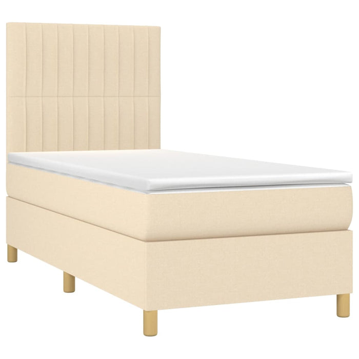 Pat box spring cu saltea, crem, 80x200 cm, textil WALTI