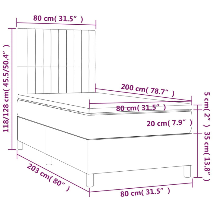 Pat box spring cu saltea, crem, 80x200 cm, textil WALTI