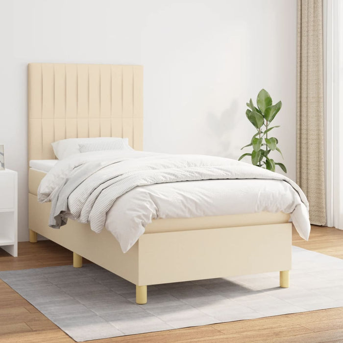 Pat box spring cu saltea, crem, 80x200 cm, textil WALTI