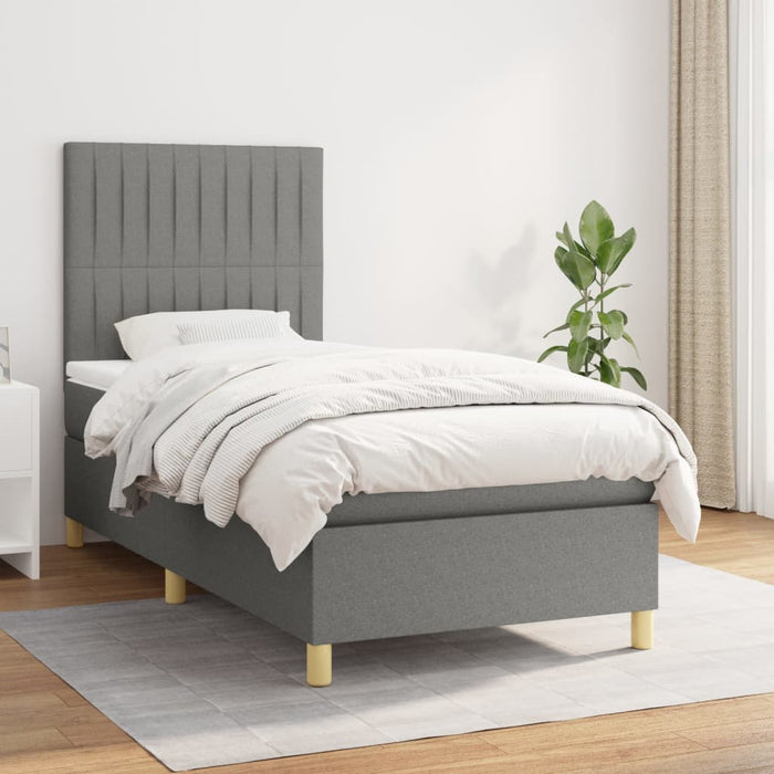 Pat box spring cu saltea, gri închis, 90x190 cm, textil - WALTI WALTI