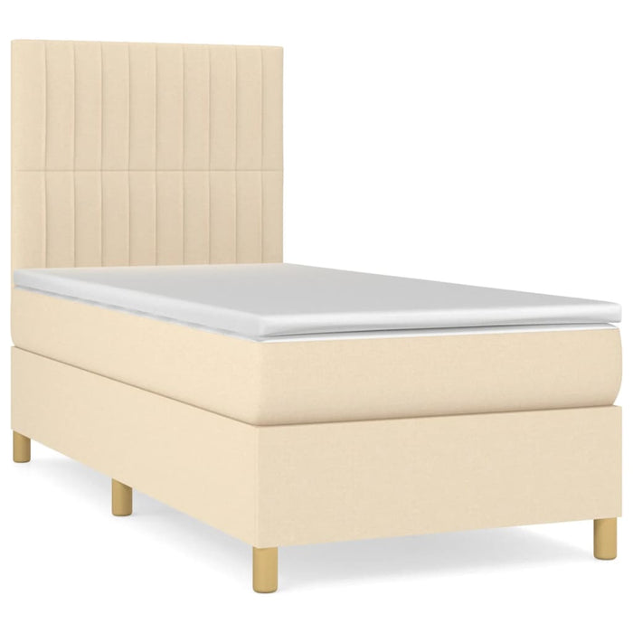 Pat box spring cu saltea, crem, 90x190 cm, textil WALTI