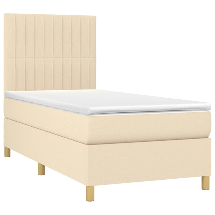 Pat box spring cu saltea, crem, 90x190 cm, textil WALTI