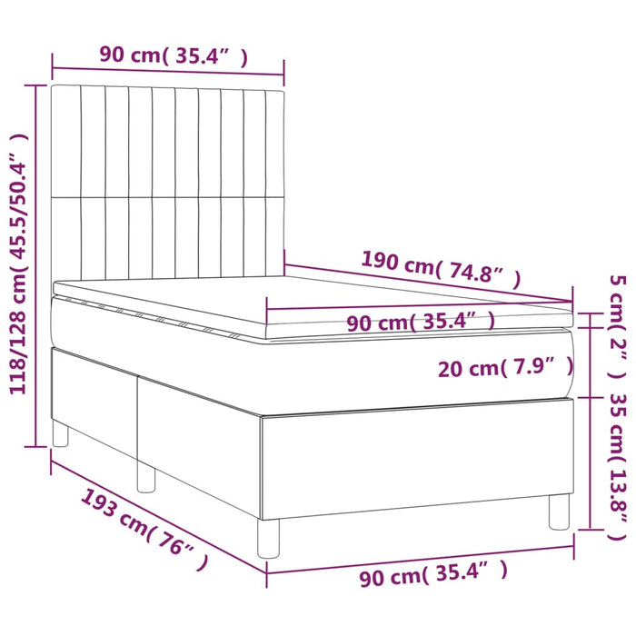 Pat box spring cu saltea, crem, 90x190 cm, textil WALTI