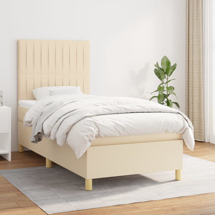 Pat box spring cu saltea, crem, 90x190 cm, textil WALTI