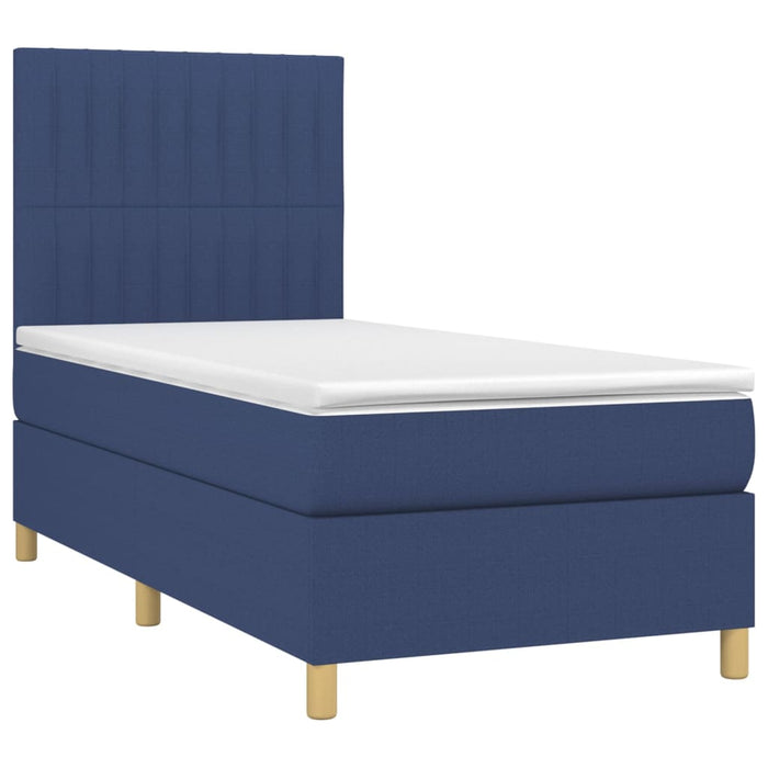 Pat box spring cu saltea, albastru, 90x190 cm, textil WALTI